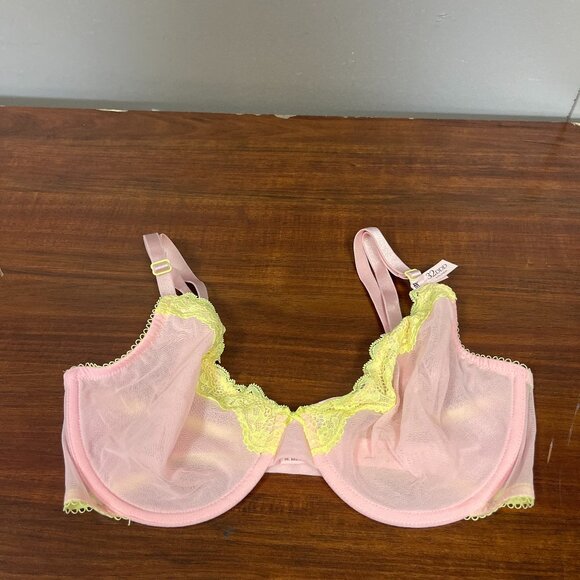 Victoria's Secret Tease Unlined Demi Bra 32DDD Pink with Yellow Lace NWT - Picture 1 of 2